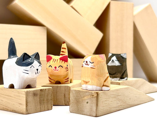 Elevate Your Space with Woodcarve Smile Cat: Charming Wood Doorstop & Ornaments