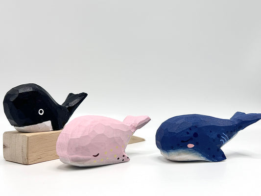 Whimsical Waters: Woodcarve Whale Ornament & Whale Wood Doorstop Set