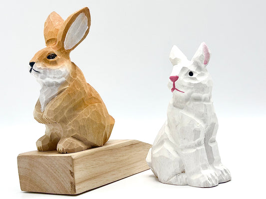 Whimsical Woodcarve Decor: Rabbit Ornament & Doorstop Duet
